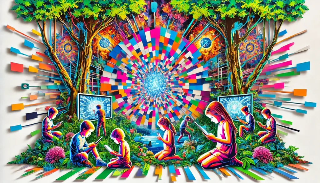 원서 요약 #14 불안 세대 - 디지털 세계는 우리 아이들을 어떻게 병들게 하는가? 18 DALL·E 2025 01 15 12.31.57 A pop art concept titled The Anxious Generation How the Great Rewiring of Childhood Is Causing an Epidemic of Mental Illness. The image is designed