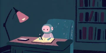 ai robot writing a book with a pen cozy feature
